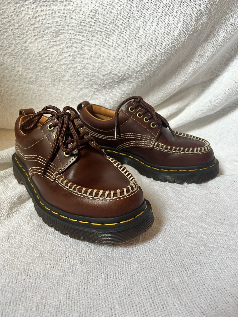 Dr. Martens Brown Leather Moc-Toe Slip-On Shoes with Contrast Stitching